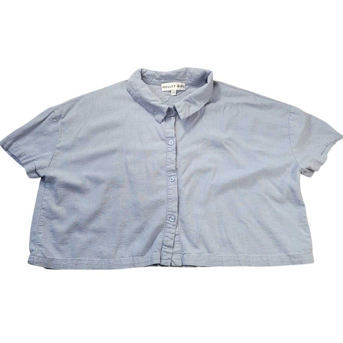 Holley Girl Gabbie Linen Crop Top L Coastal Boho Oversized Button Up — image 2 of 8